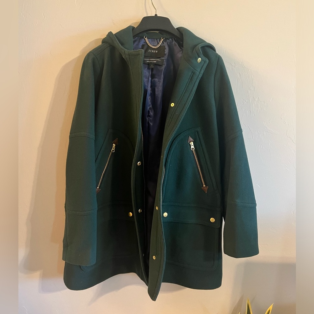 J.Crew Green Hooded Coat size 14